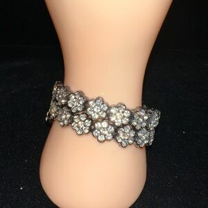 Elegant Silver Floral Wrap Crystal Bracelet